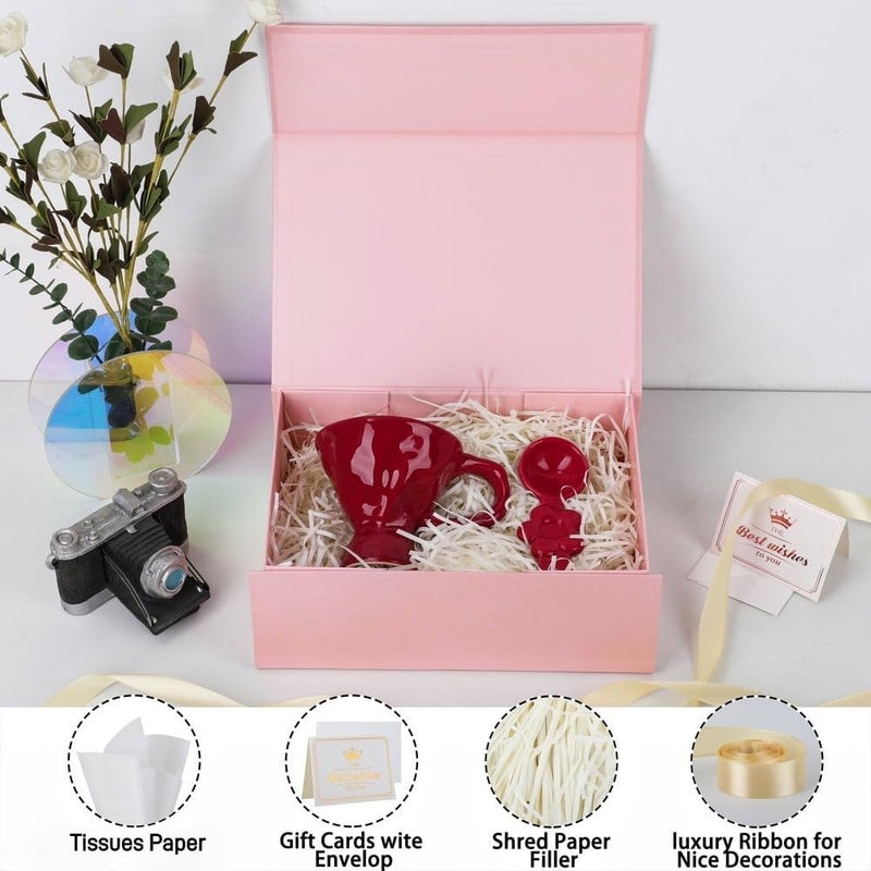 UoeRing 1 Pcs Pink Gift Box 11.5x8x4 inch Luxury Gift Box for Presents with Magnetic Lid Collapsible,Birthday,Christmas,Contains Card, Ribbon, Tissue Paper,Shredded Paper Fille - Image 3